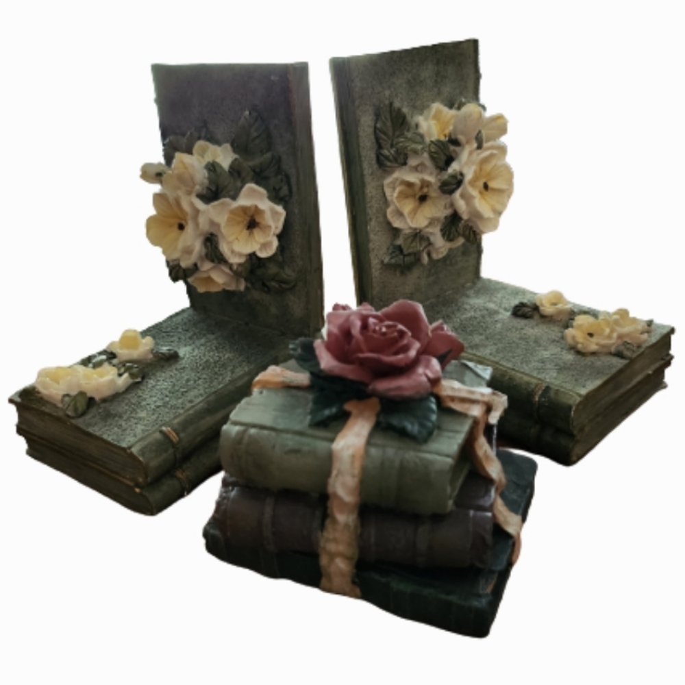 Paperweight Antique Book Stack and Roses - Picture 2 of 14